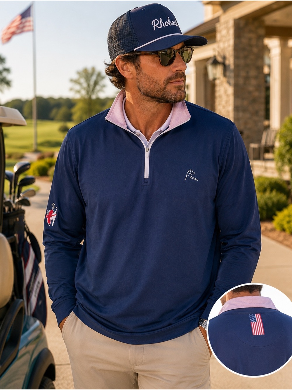 Rhoback XXL Navy Men’s Quarter Zip Golf Pullover USA Embroidered Americana